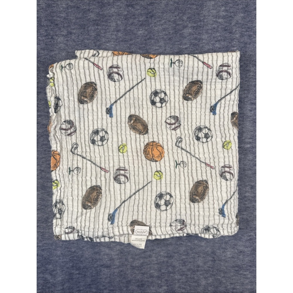 Mud Pie Sports Football Bball Boys Girls Unisex Swaddle blanket‎ 100% Cotton